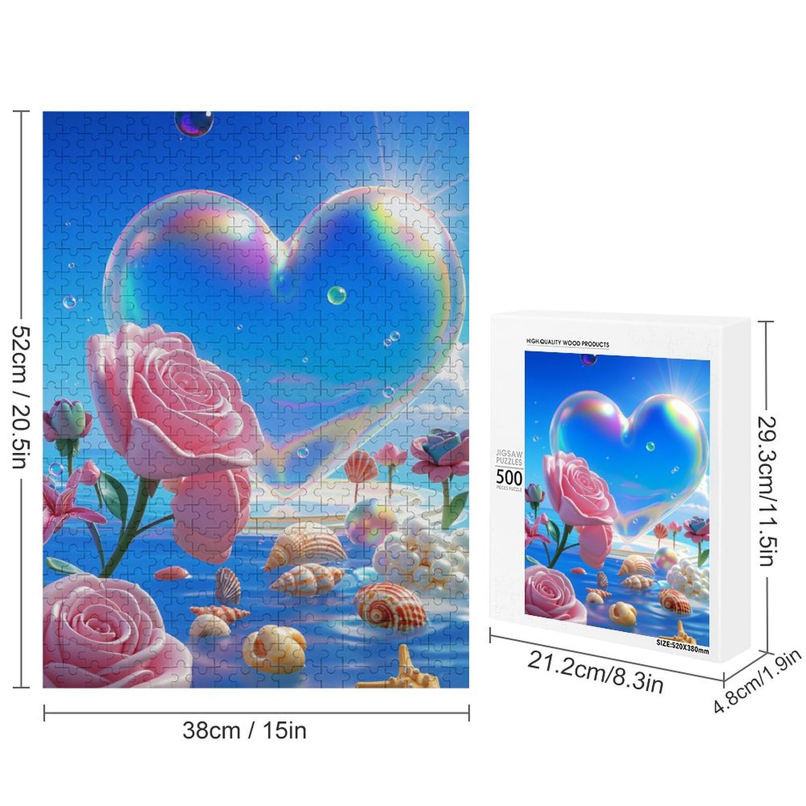 Amazon.com: Valentine's Day, Beach Love, Roses Wooden Puzzle 500